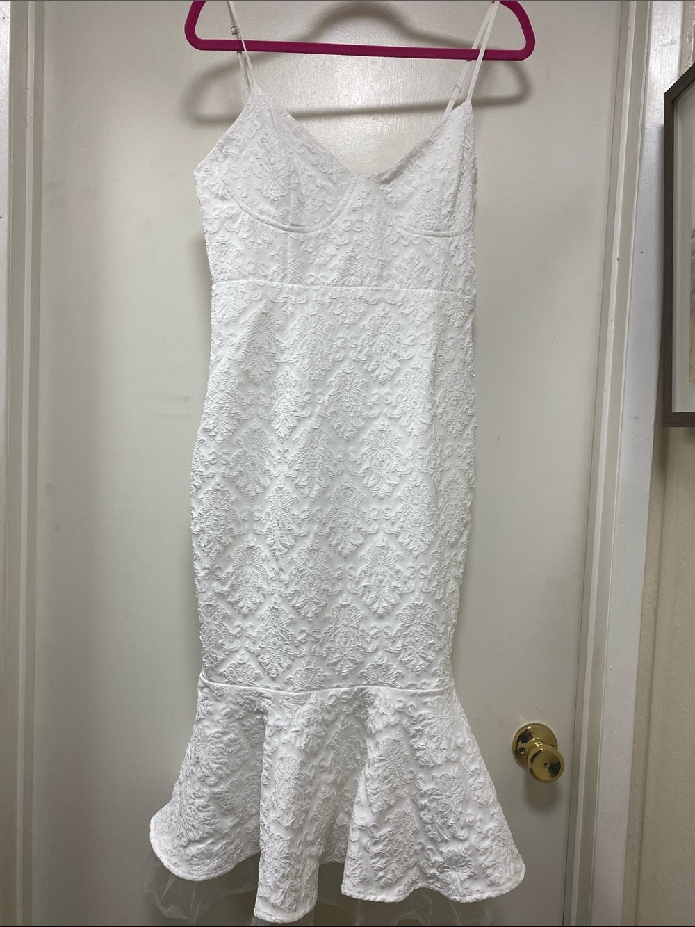 Fashion Nova White Lace Spaghetti Strap Mermaid Midi Dress